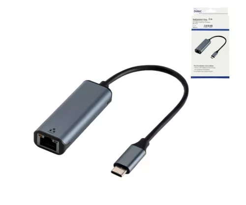 Adapter USB C male/RJ45 Gbit LAN female, 0.2m, 10/100/1000 Mbps with auto detection, space grey, DINIC box